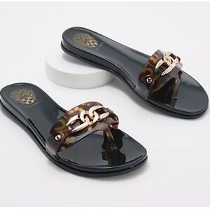 Vince Camuto Evolet Tortoise Black Jelly Sandals 6 Gold Chain Slide